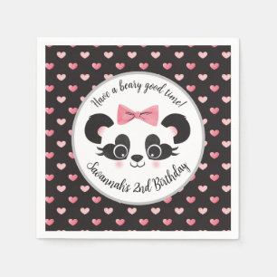 Panda Bear Pink Girls Birthday Party Napkins