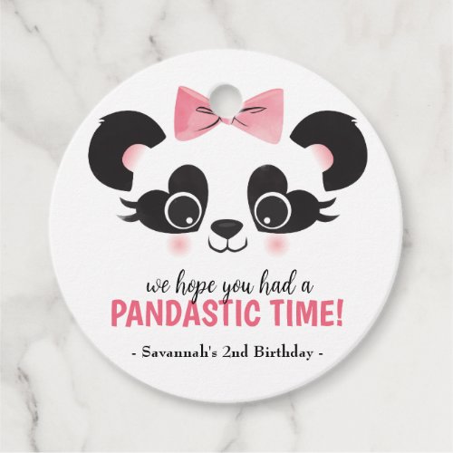 Panda Bear Pink Girls Birthday Party Round Favor Tags