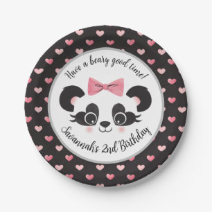 Panda Bear Pink Girls Birthday Party Round Paper Plates
