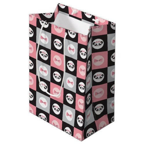 Panda Bear Pink Heart Block Pattern Medium Gift Bag