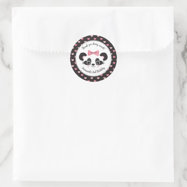 Panda Bear Pink Heart Girls Birthday Party Classic Round Sticker (Bag)