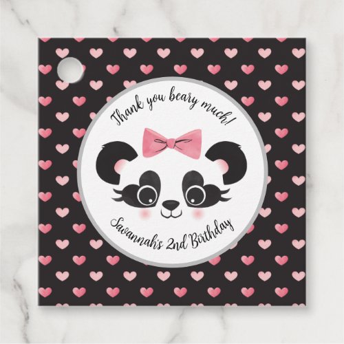 Panda Bear Pink Heart Girls Birthday Party Favor Tags