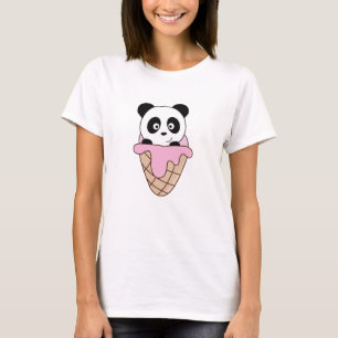 Panda Bear Pink Ice Cream Waffle Cute Animals Kids T-Shirt
