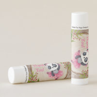 Panda Bear Pink Tutu Wood Baby Shower Thank You Lip Balm