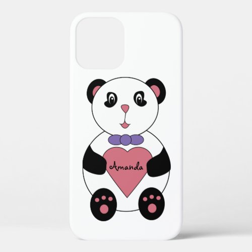 Panda Bear Purple Bow Tie Pink Heart Personalize iPhone 12 Case