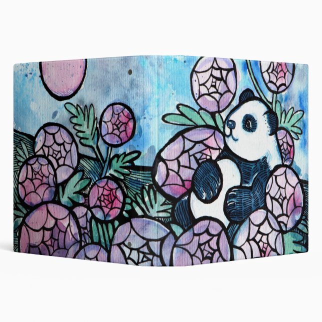 Panda Bear Purple Flowers Nature Lovers            3 Ring Binder (Background)
