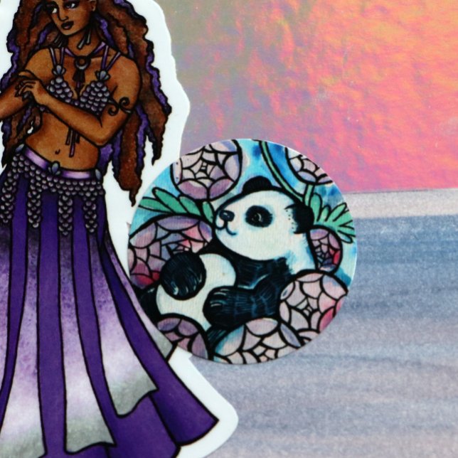 Panda Bear Purple Flowers Nature Lovers            Classic Round Sticker (Creator Uploaded)