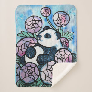Panda Bear Purple Flowers Nature Lovers Sherpa Blanket