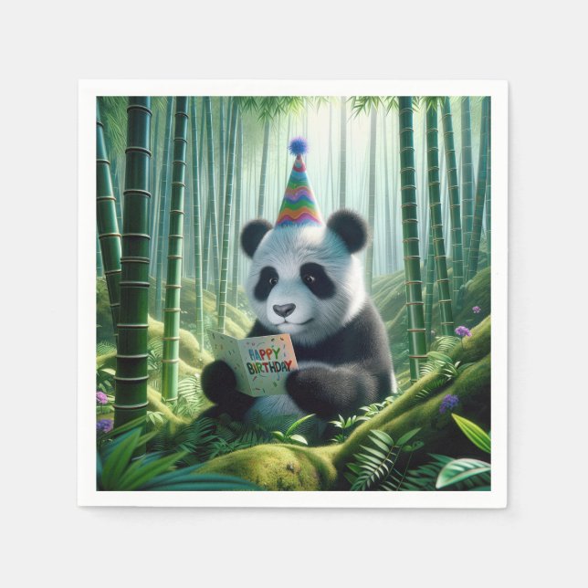Panda Bear Reading a Birthday Card Napkins (Front)