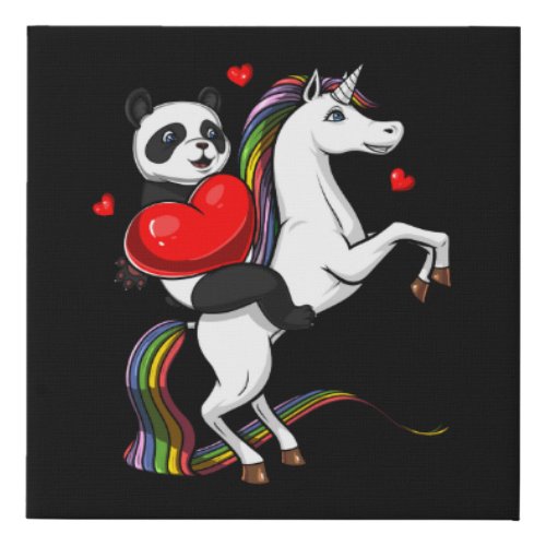 Panda Bear Riding Magical Unicorn Cute Animal Faux Canvas Print