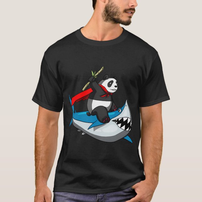 Panda Bear Riding Shark T-Shirt (Front)