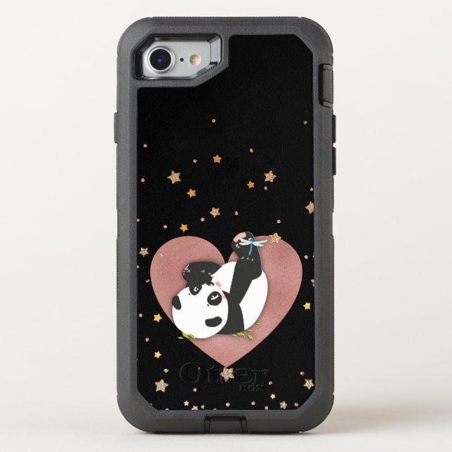 Panda Bear Rose Gold Heart Gold Stars Otterbox iPhone Case (Back)