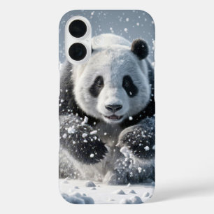 Panda Bear Running In Snow iPhone 16 Case