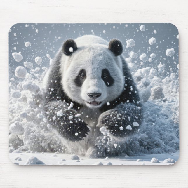 Panda Bear Running In Snow Mouse Pad (Front)
