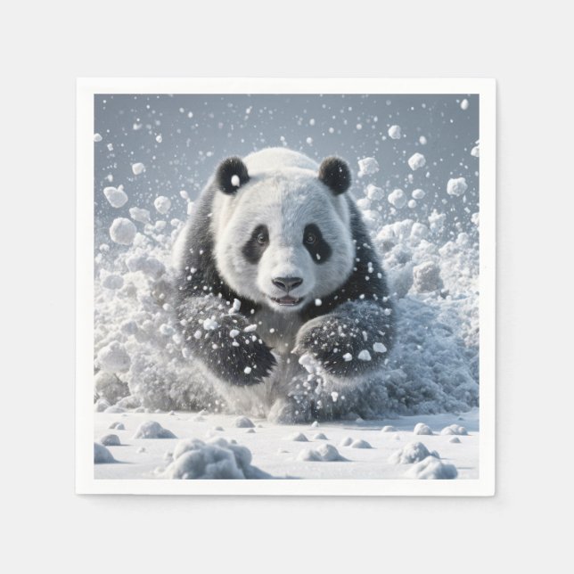 Panda Bear Running In Snow Napkins (Front)