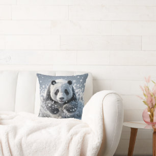 Panda Bear Running In Snow Throw Pillow