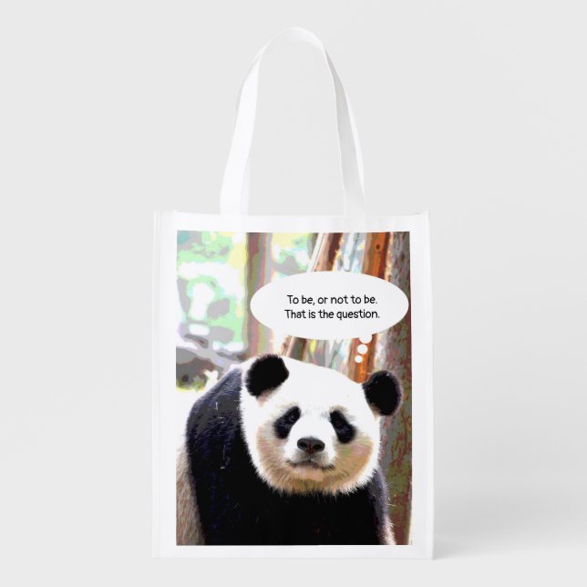 Panda Bear Shakespeare Quote Elegant Shopping Grocery Bag (Front)