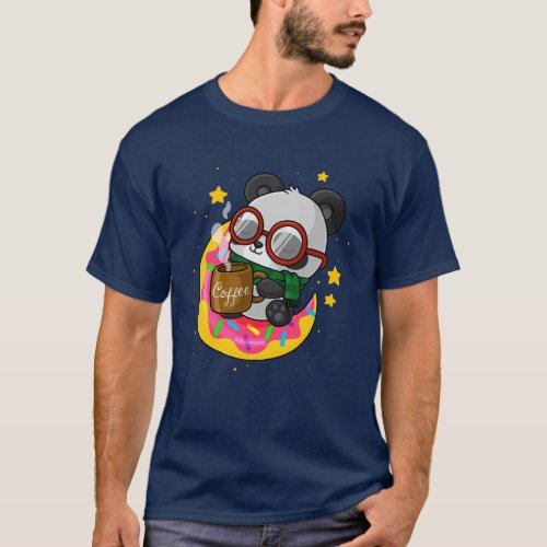 Panda Bear Sitting On Frosted Donut Moon T_Shirt