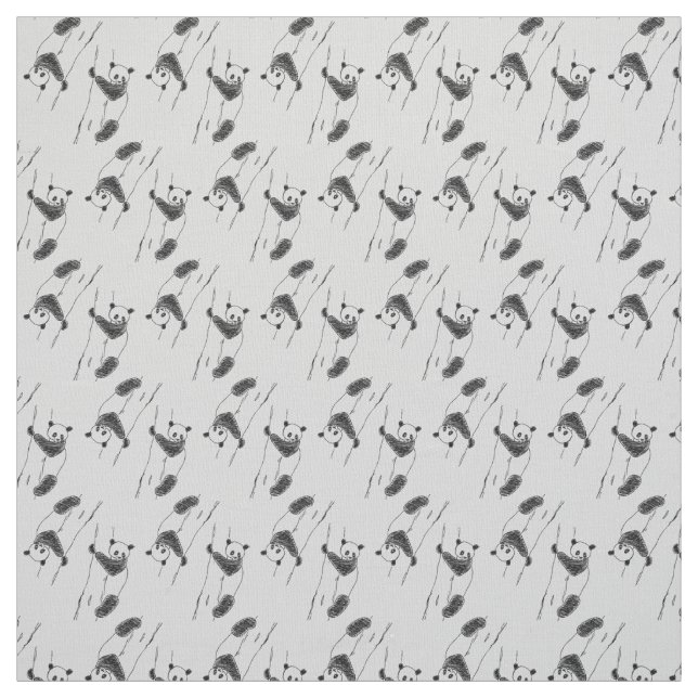 Panda Bear Sketch Pattern Fabric (Swatch)