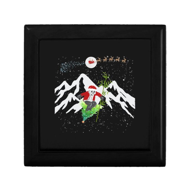 Panda Bear Skiing Christmas Tree Santa Reindeer Gift Box (Front)