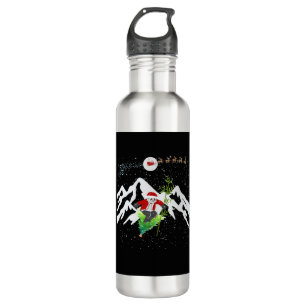 Panda Bear Skiing Christmas Tree Santa Reindeer Stainless Steel Water Bottle