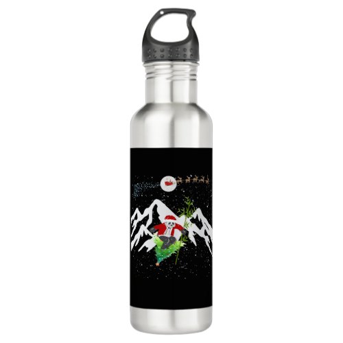 Panda Bear Skiing Christmas Tree Santa Reindeer Stainless Steel Water Bottle