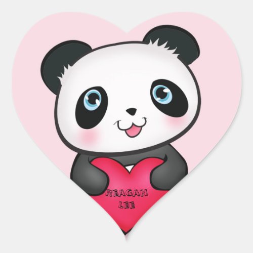 Panda Bear Sticker holding a personalized heart