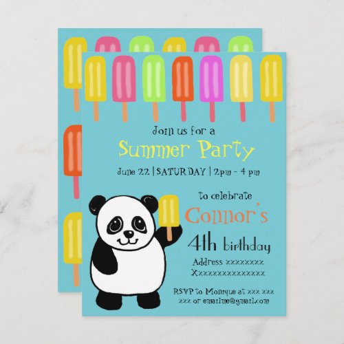 Panda Bear Summer Party with Popsicles Invitation
