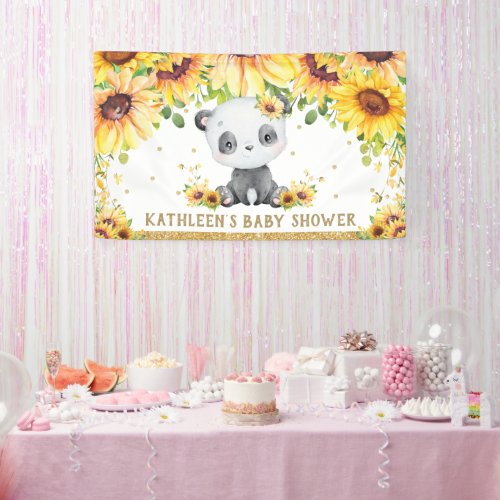 Panda Bear Sunflower Baby Shower Birthday Backdrop Banner