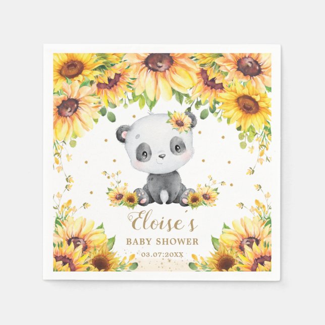 Panda Bear Sunflower Baby Shower Birthday Party  Napkins (Front)