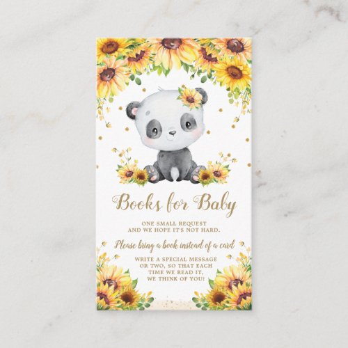 Panda Bear Sunflower Baby Shower Bring a Book  Enclosure Card