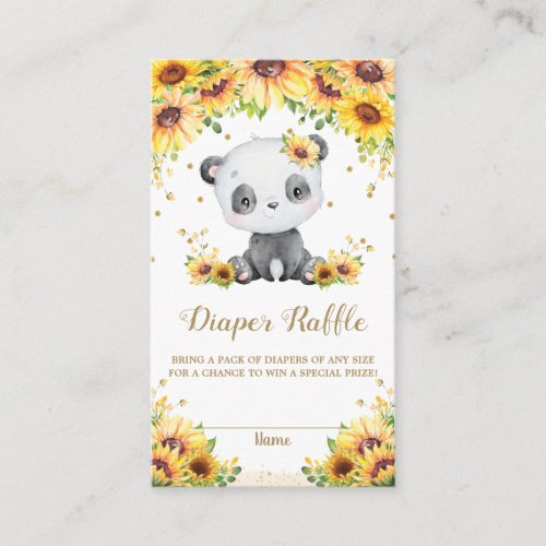 Panda Bear Sunflower Baby Shower Diaper Raffle  Enclosure Card
