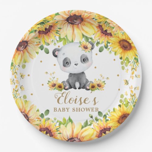 Panda Bear Sunflowers Baby Shower Birthday Party Paper Plates