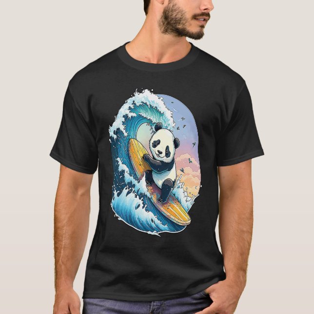 Panda Bear Surfing the great Wave off Kanagawa T-Shirt (Front)