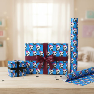 Panda Bear Tetradic Wrapping Paper Sheet