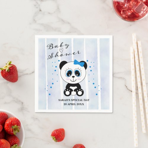 Panda Bear Theme Baby Shower Boys Blue  Napkins