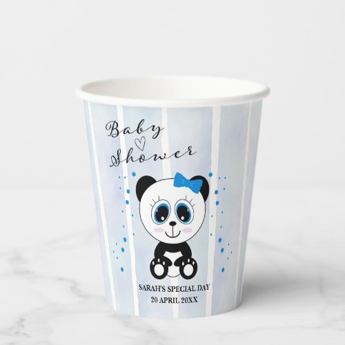 Panda Bear Theme Baby Shower Boys Blue Paper Cups