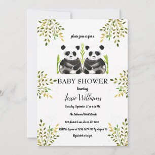 Panda Bear Twins Baby Shower Greenery Nature Invitation