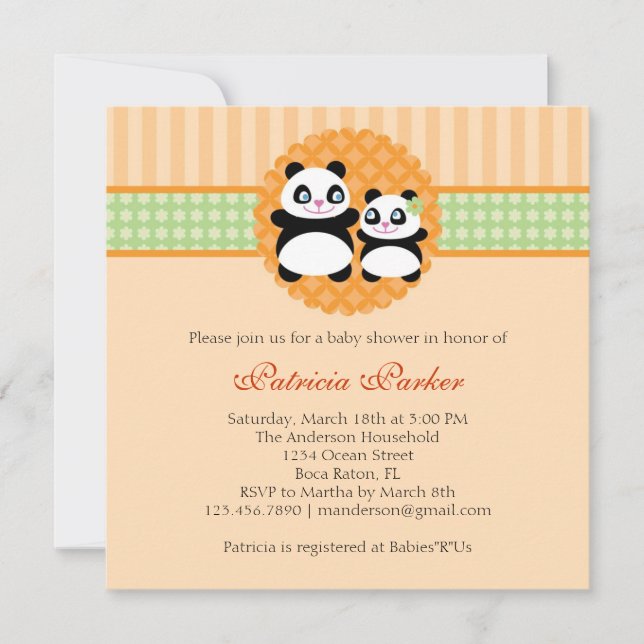 Panda Bear Unisex Baby Shower Invitation (Front)