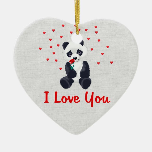 Panda Bear Valentine Ceramic Ornament (Front)