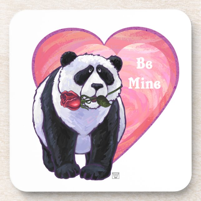 Panda Bear Valentine's Day Beverage Coaster (Front)