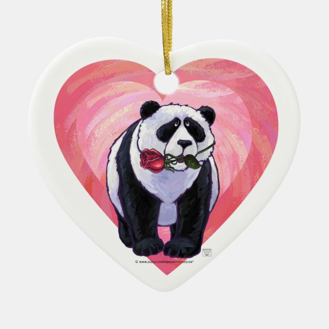 Panda Bear Valentine's Day Ceramic Ornament (Front)