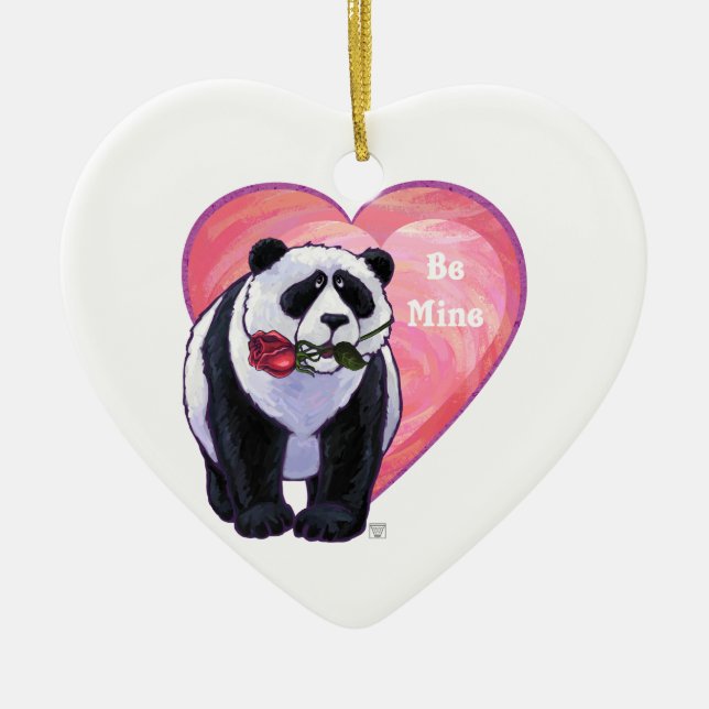 Panda Bear Valentine's Day Ceramic Ornament (Front)