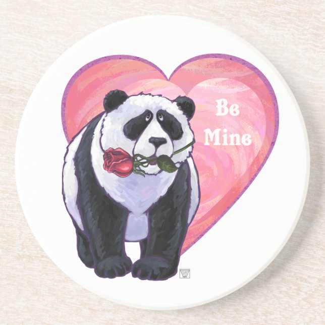 Panda Bear Valentine's Day Drink Coaster (Front)