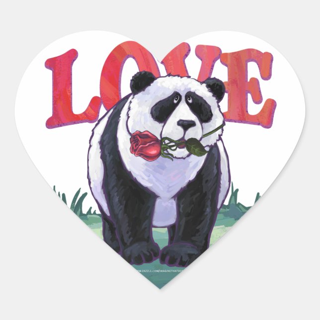 Panda Bear Valentine's Day Heart Sticker (Front)