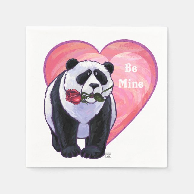 Panda Bear Valentine's Day Paper Napkins (Front)