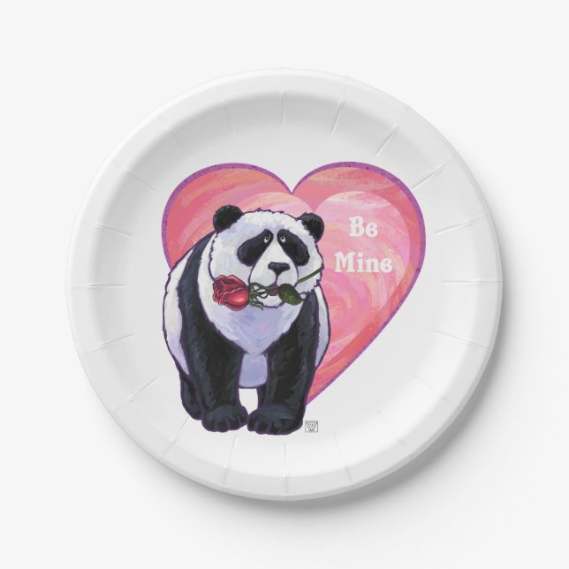 Panda Bear Valentine's Day Paper Plates (Front)