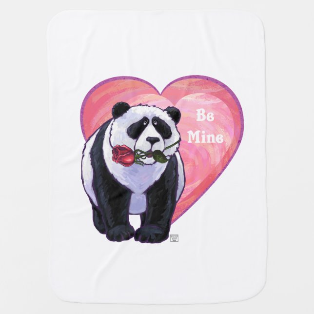 Panda Bear Valentine's Day Receiving Blanket (Front)