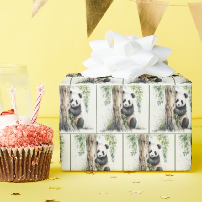 Panda Bear Watercolor Design Wrapping Paper (Birthday Party)