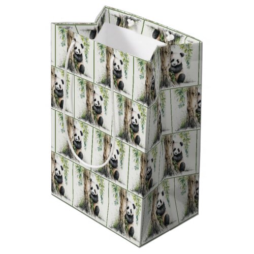 Panda Bear Watercolor Pattern Medium Gift Bag